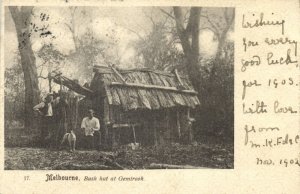 australia, VIC, MELBOURNE, Bush Hut at Gemtrook (1900s) Court Card Postcard