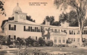 Vintage Postcard 1910's The Governor's Residence Augusta Maine ME American Art