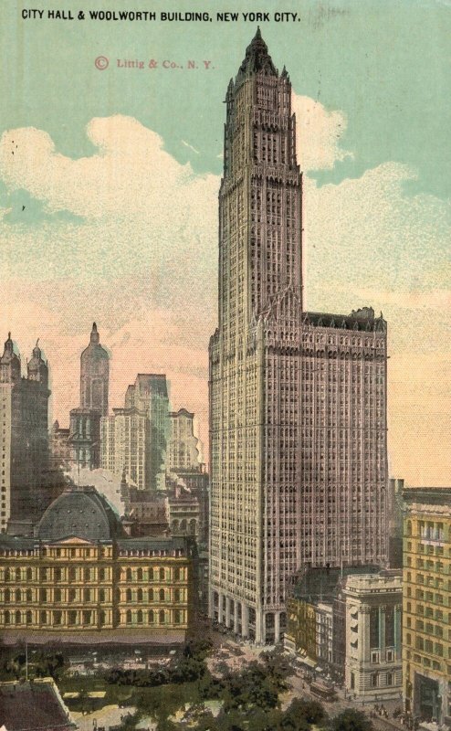 Vintage Postcard 1912 City Hall And Woolworth Building Landmark New York City NY 