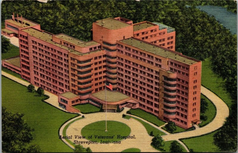 Vtg Shreveport Louisiana LA Veterans Hospital Aerial View 1950s Linen Postcard