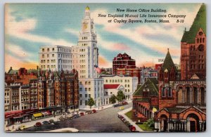 Boston MA~Copley Sq~New England Mutual Life Home Office Bldg~Linen Postcard