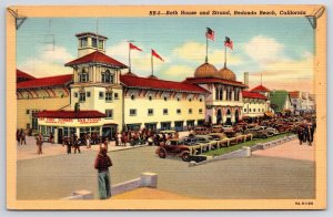 1943 Bath House Strand Redondo Beach California Cars Sea Foods Posted Postcard