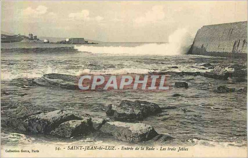 'Old Postcard Saint Jean de Luz Entrance of the Bay''s three piers'