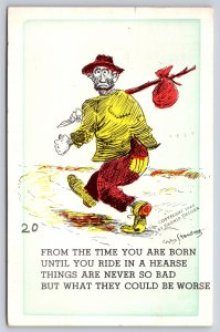 Comics~Artist Wm Standing~Hobo~Things Never So Bad~Could Be Worse~1954 Postcard