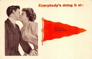 Wilder Vermont 1912 Postcard Pennant Lovers Kissing Everybody's doing It