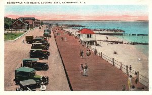 Vintage Postcard 1920's Boardwalk and Beach Looking East Keansburg New Jersey NJ