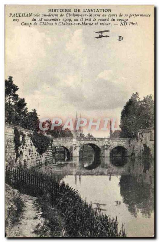 Old Postcard Jet Aviation Paulhan flies over Chalons sur Marne