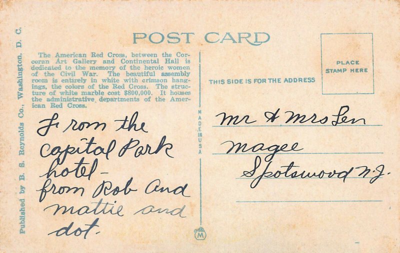 American Red Cross, Washington, D.C., Early Postcard, Used