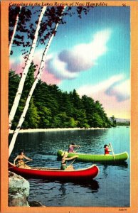 Canoeing in the Lakes Region of New Hampshire NH UNP Unused Linen Postcard B9