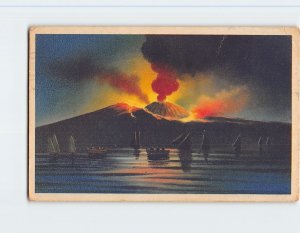 Postcard Vesuvius in the night, Naples, Italy