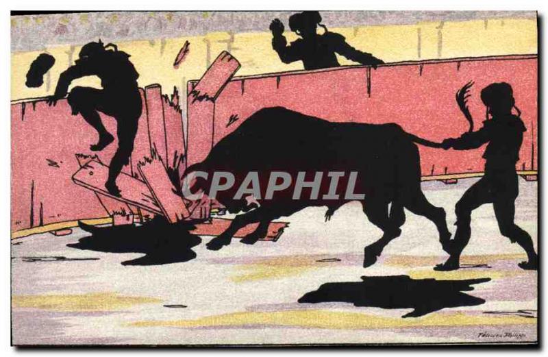 Old Postcard Against the light Bullfight Taurus