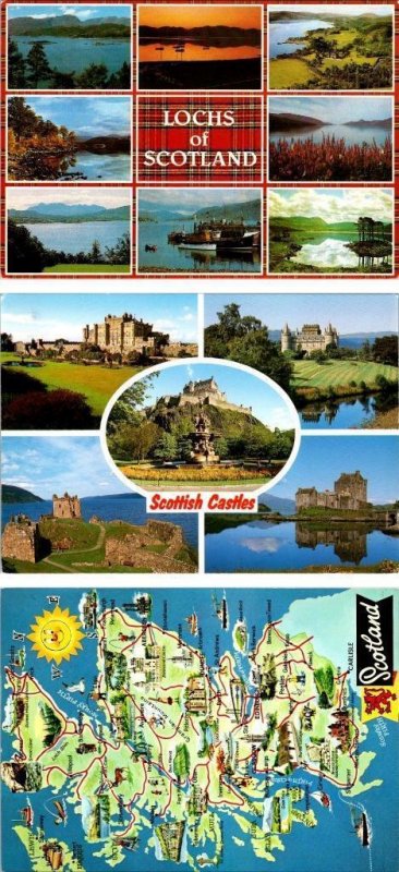 3~4X6 Chrome Postcards  LOCHS OF SCOTLAND & SCOTTISH CASTLES & MAP CARD~Cities