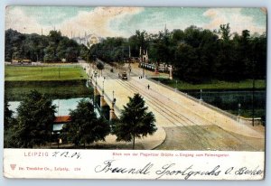 Leipzig Germany Postcard View from Plagwitz Bridge Entrance to Palm Garden 1904