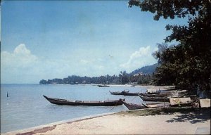 Penang Malaysia Tanjong Bungah Beach Chrome Vintage Postcard