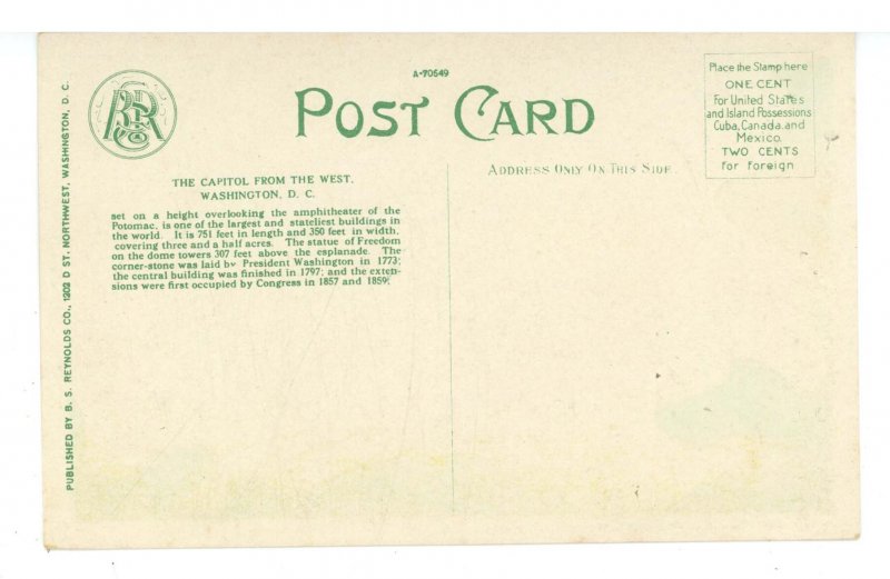 DC - Washington. US Capitol from the West