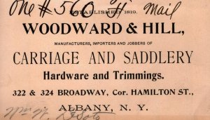 Woodward & Hill  Carriage and Saddlery Business Card  Albany  New York c1900