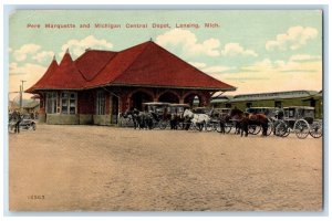 1916 Pere Marquette Michigan Central Depot Carriage Lansing Michigan MI Postcard 