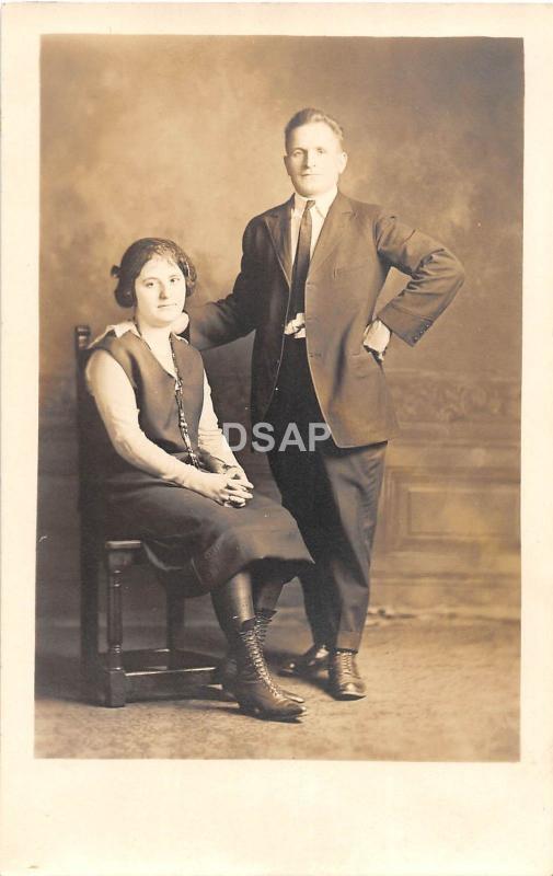 Ohio Postcard Real Photo RPPC c1910 COLUMBUS Woman Man Pose Studio