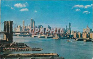 Modern Postcard Lower Manhattan Skyline Showing Brooklyn Bridge New York City