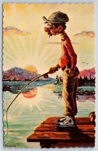 Artist Conception~Maine Vacationland~The Contented Fisherman~Vintage Postcard