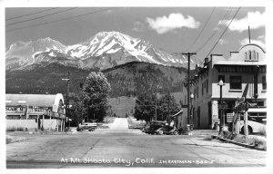 RPPC, Mt Shasta City, CA California STREET SCENE Stores~Cigars  c1940's Postcard