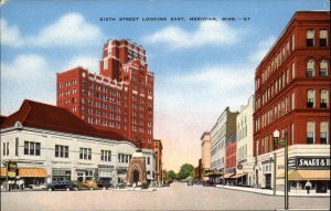 Meridian Mississippi MS Sixth Street Scene Vintage Postcard