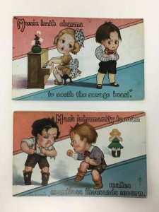 C. 1911 Famoss Signed Postcard Lof of 2 Children Fighting Kids Piano Singing