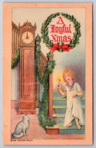 Christmas~Girl w/ Candlestick~Garland Decorated Staircase~White Cat~Clock~Hoover