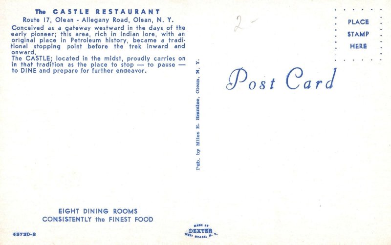 VINTAGE POSTCARD THE CASTLE RESTAURANT AT ALLGANY ROAD OLEAN NEW YORK