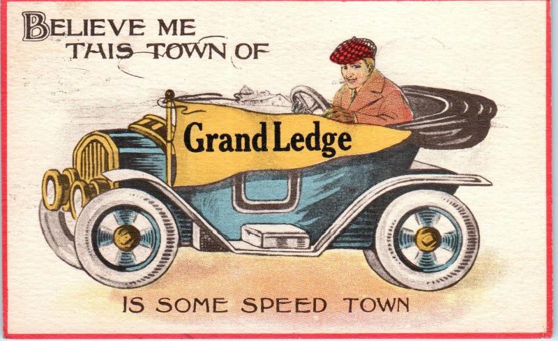 GRAND LEDGE, MI  Michigan   PENNANT  AUTO  Comic   1913   Postcard