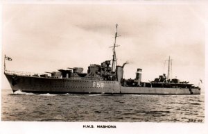 RPPC Photo British Royal Navy HMS Mashona (F 59) Destroyer War Time