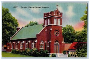 1966 Catholic Church Building Cross Tower Side View Camden Arkansas AK Postcard