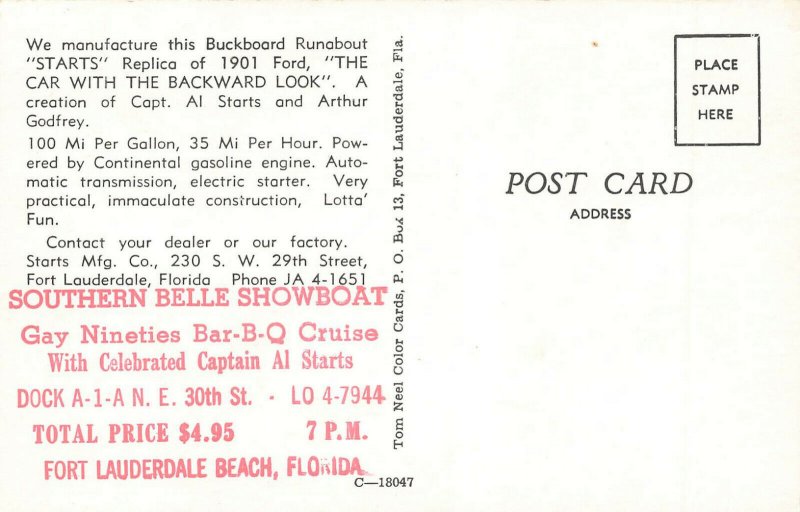 Fort Lauderdale FL Starts 1901 Ford Runabout Beautiful Women Postcard