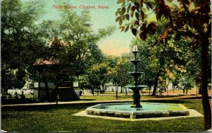 Clarion IA Iowa City Park Scene Fountain and Band Stand Vtg Postcard