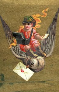 1880's Lot of 4 Fantasy Love Letters, Birds Victorian Trade Cards P134