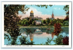 c1940's Lake View Of Notre Dame Exterior South Bend Indiana IN Unposted Postcard