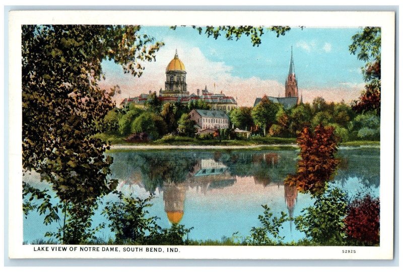 c1940's Lake View Of Notre Dame Exterior South Bend Indiana IN Unposted Postcard