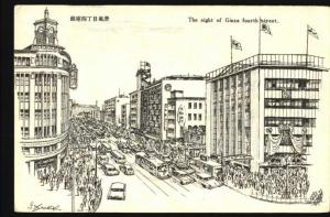 Old Postcard-Fourth Street View-Ginza,Tokyo,Japan