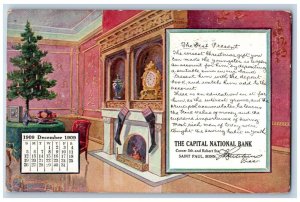 St. Paul Minnesota MN Postcard The Capital National Bank Calendar Fireplace 1909