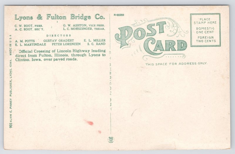 State View~Lincoln Highway Lyons & Fulton Bridge MS River~Vintage Postcard