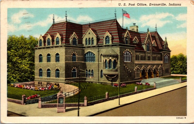 Postcard United States Post Office in Evansville, Indiana