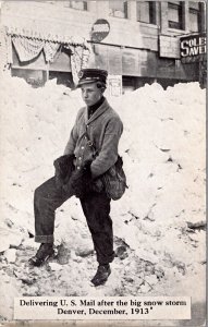 Postcard Delivering U.S. Mail After Big Snow Storm December 1913 Denver Colorado