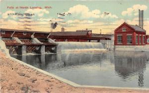 North Lansing Michigan~Waterfalls over Dam on Grand River~Postcard Mailed 1922