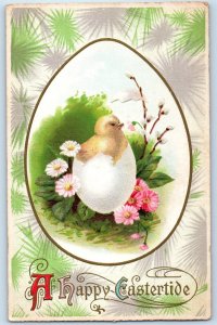 1911 Easter Hatched Egg Little Chick Flowers Embossed Rising Sun MD Postcard
