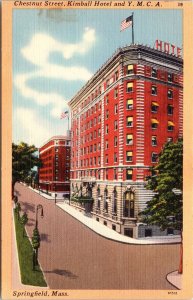 Chestnut St Kimball Hotel YMCA Springfield MA Massachusetts Linen Postcard UNP 