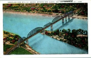 Aerial View Postcard K & I Bridge New Albany Indiana & Louisville Kentucky
