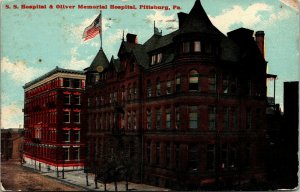 Postcard PA Pittsburgh S.S. Hospital & Oliver Memorial Hospital 1914 F1