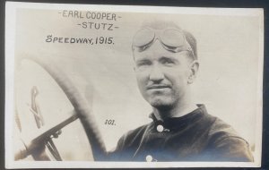 Mint USA RPPC Postcard Earl Cooper Stutz Speedway 1915 Auto Racing Car Driver