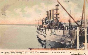 USS Georgia Battleship US Navy Ship Bath Maine 1906 postcard