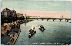 Postcard - Victoria Embankment & Waterloo Bridge - London, England